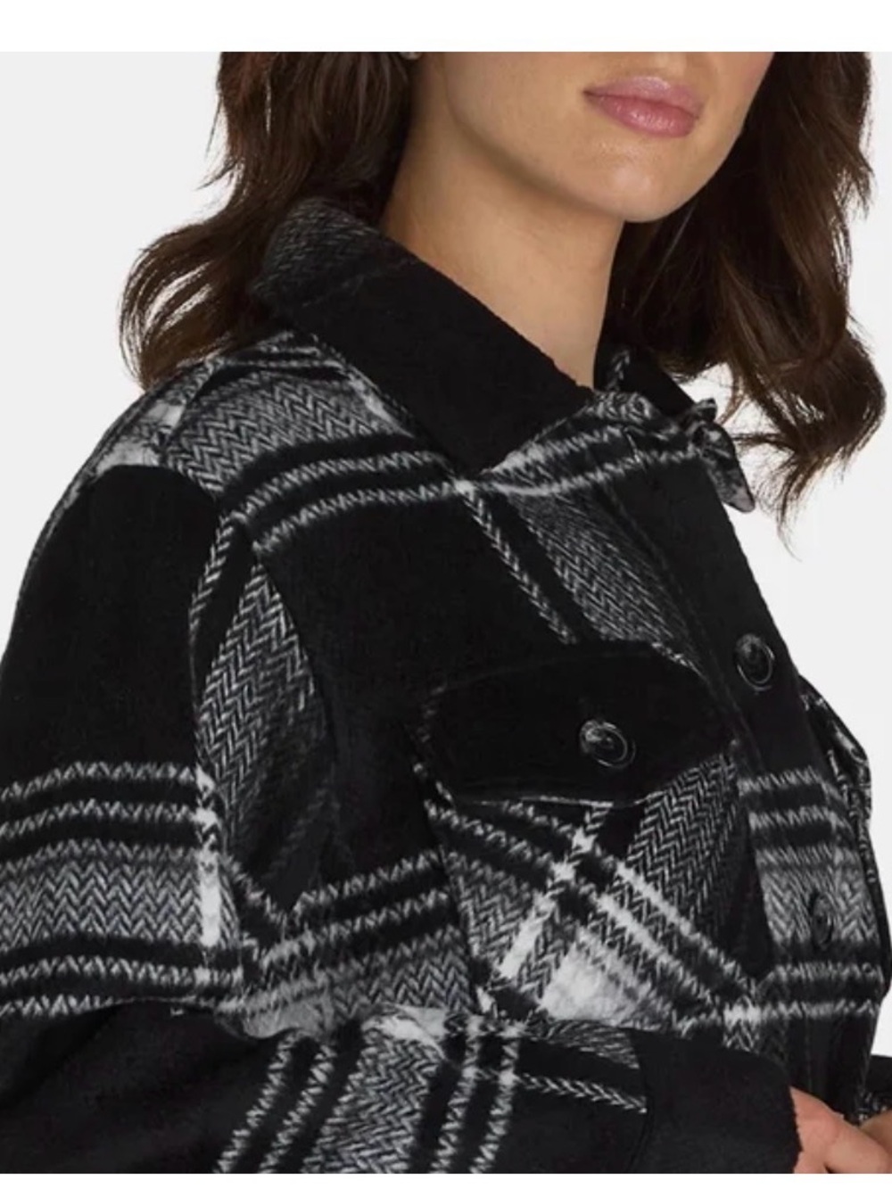 Time and Tru Black and White Plaid Shacket L
